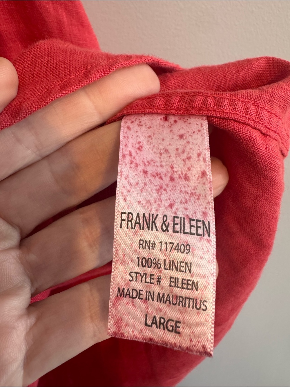 Frank & Eileen light Red Linen Shirt Women's Large NWOT - Picture 4 of 4